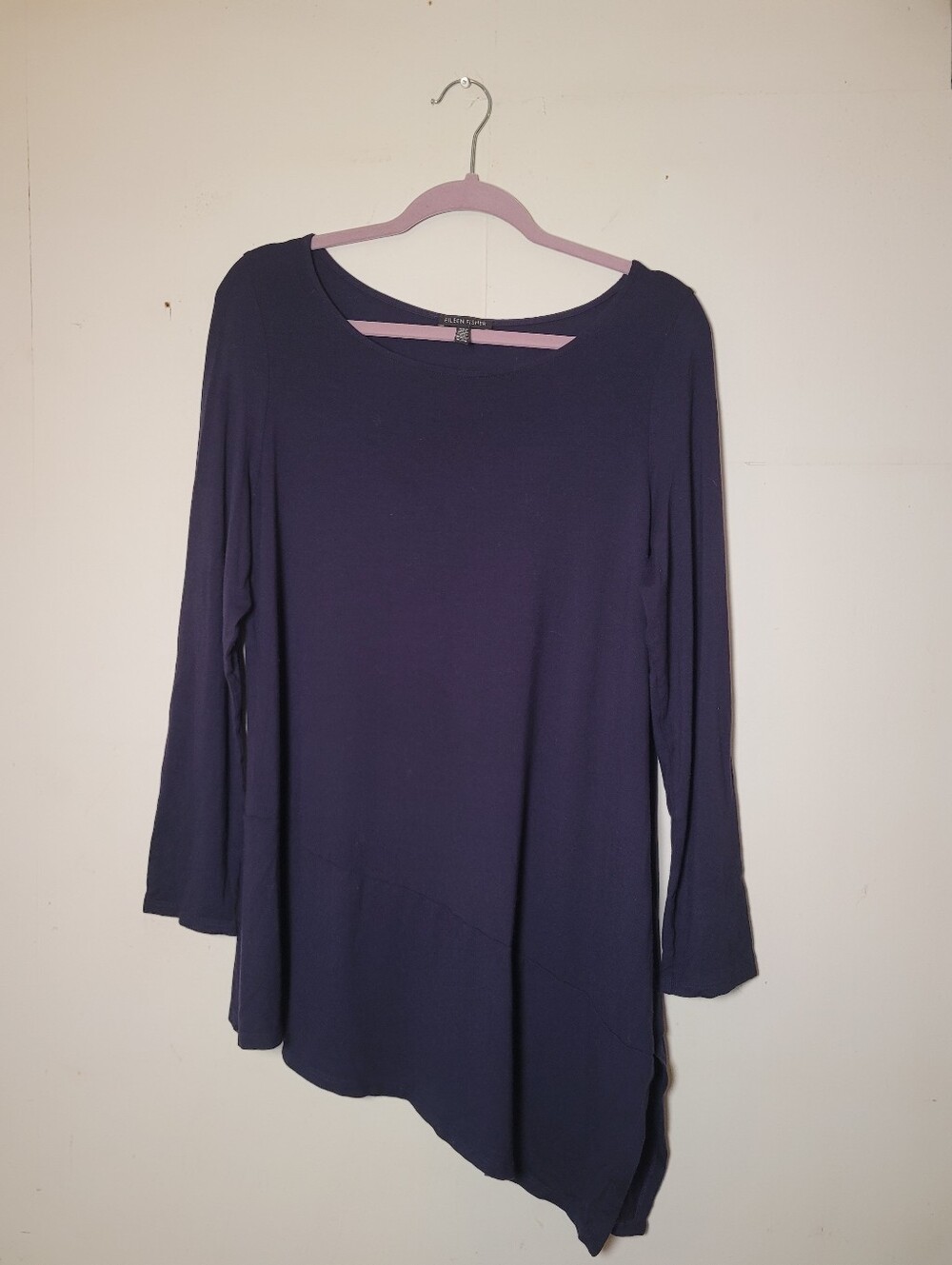 Eileen Fisher Navy Blue Asymmetrical Viscose Blouse Size XL